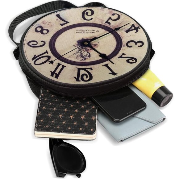 Women Novelty Round Clock Zippered Purse Tote Shoulder Bag Gift - Picture 5 of 6
